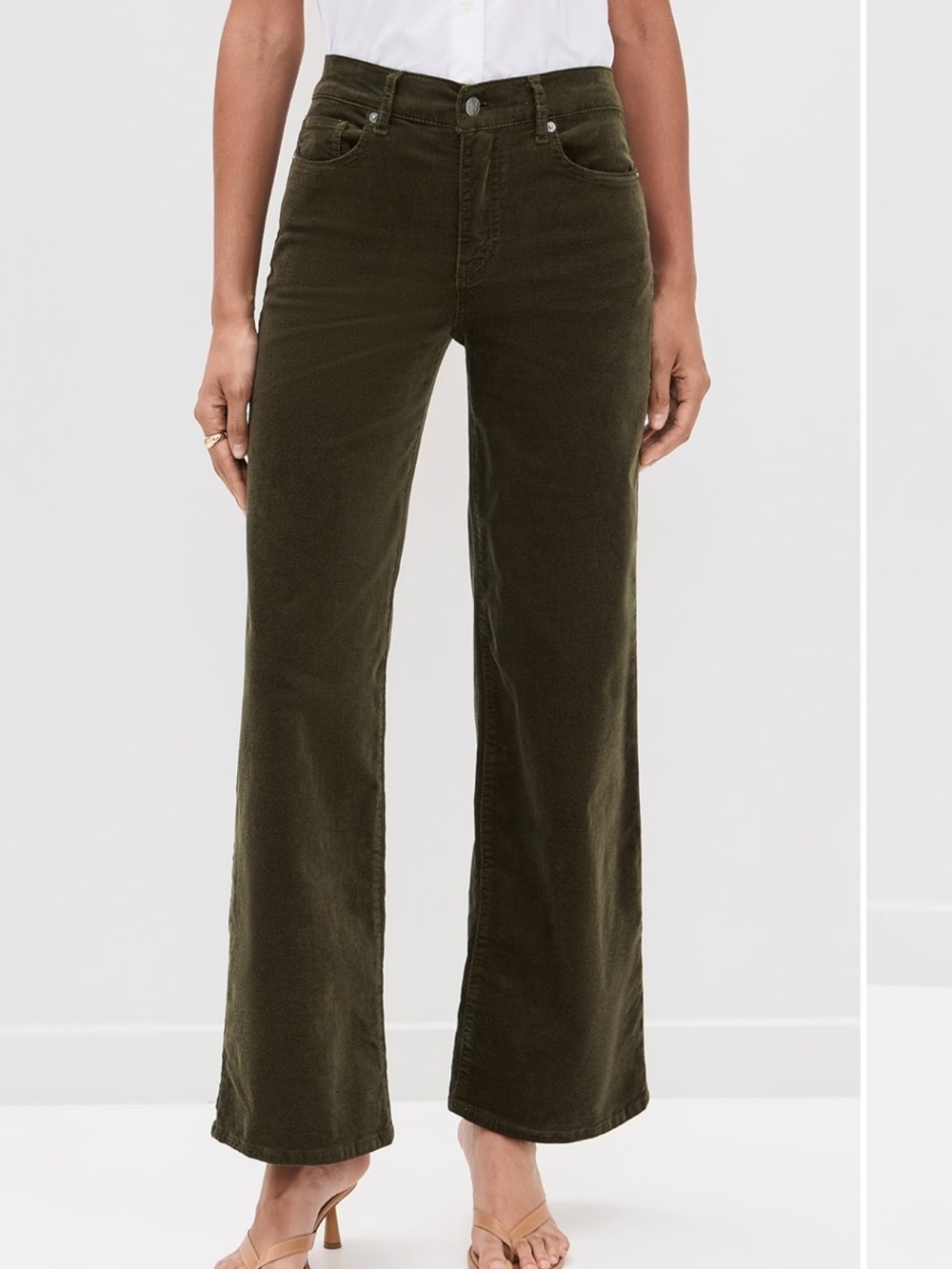 Frame Ali Wide Crop Corduroy Jeans - Olive Green